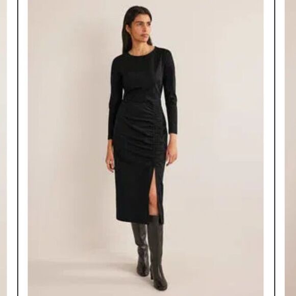 Boden Black Column Midi Dress NEW Size 12 Petite Long Sleeve - Picture 2 of 11